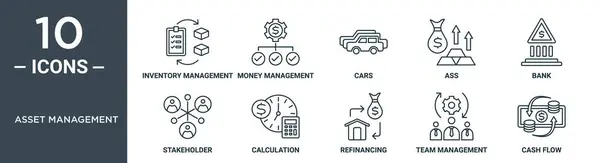 Asset Management Outline Icon Set Includes Thin Line Inventory Management — Stock vektor