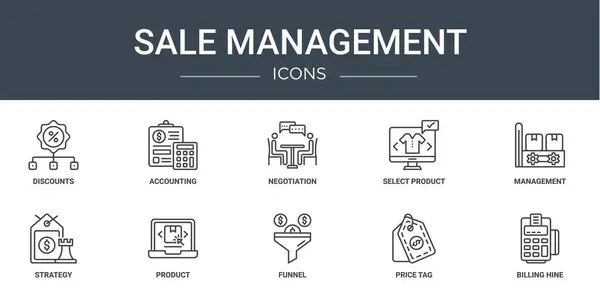 Σύνολο Εικονίδια Διαχείρισης Περιγραμμάτων Web Sale Management Όπως Εκπτώσεις Λογιστική — Διανυσματικό Αρχείο