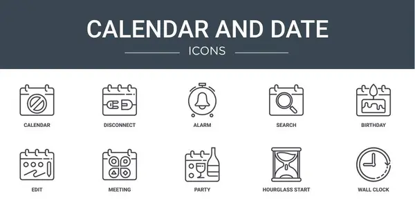 Set Contorni Calendario Web Icone Della Data Come Calendario Scollegare — Vettoriale Stock