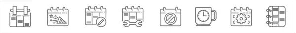 stock vector outline set of calendar and date line icons. linear vector icons such as workout, calendar, rescheduling, maintenance, calendar, break time, ting, diary