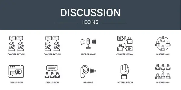 Conjunto Iconos Discusión Web Esquema Tales Como Conversación Conversación Micrófono — Archivo Imágenes Vectoriales