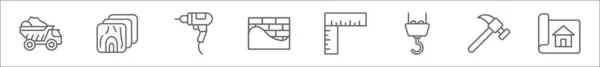 Контурний Набір Піктограм Будівельної Лінії Лінійні Векторні Іконки Такі Вантажівка — стоковий вектор
