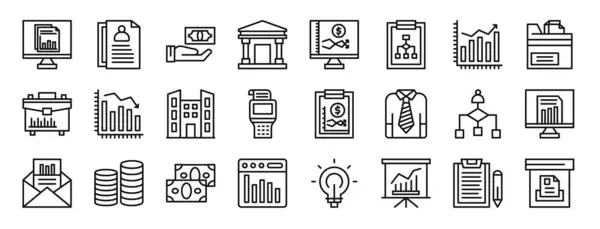 Set Outline Web Business Icons Statistics Files Secure Payment Bank — Stock Vector