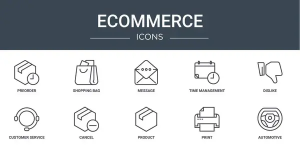 Σύνολο Περίγραμμα Web Ecommerce Εικονίδια Όπως Preorder Τσάντα Αγορών Μήνυμα — Διανυσματικό Αρχείο