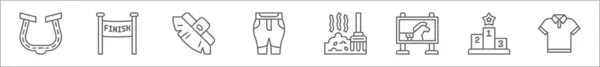 Контурний Набір Піктограм Кінної Лінії Лінійні Векторні Іконки Такі Підкова — стоковий вектор
