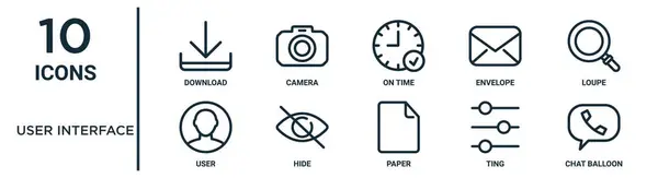 Conjunto Iconos Esquema Interfaz Usuario Como Descarga Línea Delgada Tiempo — Archivo Imágenes Vectoriales
