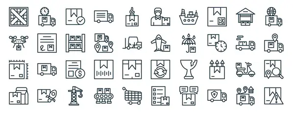 Set Outline Web Delivery Logistics Icons Delivery Schedule Drone Delivery — Stock Vector
