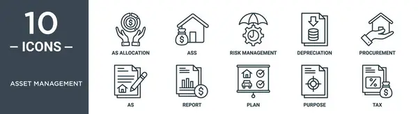 Asset Management Outline Icon Set Includes Thin Line Allocation Ass — Stock vektor