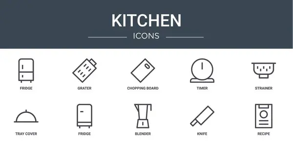 Σύνολο Περίγραμμα Εικονίδια Web Κουζίνα Όπως Ψυγείο Τρίφτης Ξύλο Κοπής — Διανυσματικό Αρχείο