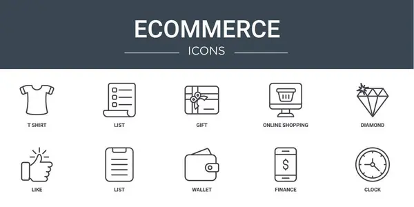 Σύνολο Περίγραμμα Web Ecommerce Εικονίδια Όπως Πουκάμισο Λίστα Δώρο Online — Διανυσματικό Αρχείο