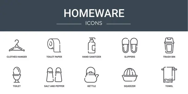 Set Van Outline Web Homeware Iconen Zoals Kleerhanger Toiletpapier Handreiniger — Stockvector
