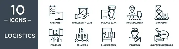 Ensemble Icônes Contour Logistique Comprend Une Liste Vérification Ligne Mince — Image vectorielle