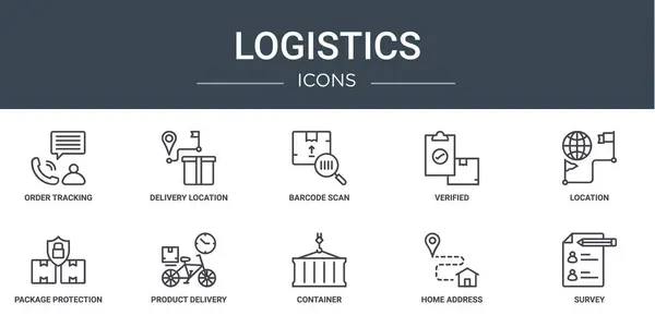 Zestaw Zarys Ikon Logistyki Internetowej Takich Jak Śledzenie Zamówienia Lokalizacja — Wektor stockowy