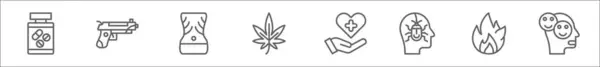 Набор Значков Линии Расстройства Линейные Векторные Иконки Такие Таблетки Оружие — стоковый вектор