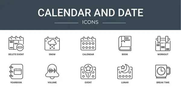 Set Icone Del Calendario Web Contorno Della Data Come Cancellare — Vettoriale Stock