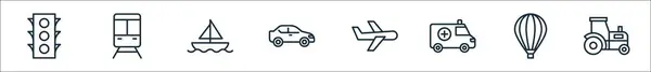 Контурний Набір Піктограм Транспортної Лінії Лінійні Векторні Іконки Такі Світлофор — стоковий вектор