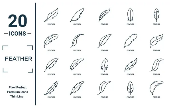 羽毛线形图标集 包括细线羽毛 报告图标 网页设计 — 图库矢量图片