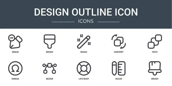 Conjunto Iconos Contorno Diseño Web Contorno Icono Como Menos Pincel — Archivo Imágenes Vectoriales
