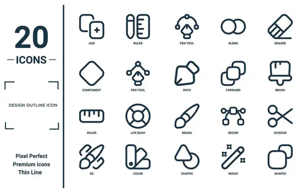 Diseño Esquema Icono Icono Lineal Conjunto Iconos Incluye Adición Línea — Archivo Imágenes Vectoriales