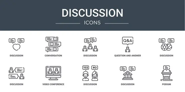 Set Icone Discussione Web Contorno Come Discussione Conversazione Discussione Domanda — Vettoriale Stock