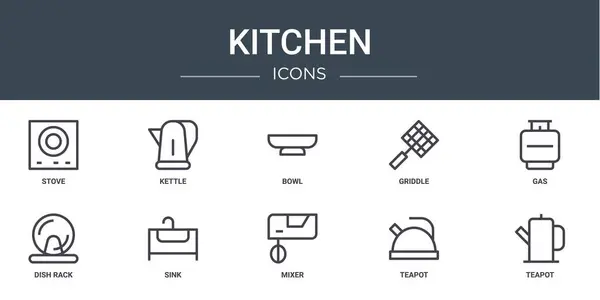 Σύνολο Περίγραμμα Εικονίδια Web Κουζίνα Όπως Φούρνο Βραστήρα Μπολ Ταψί — Διανυσματικό Αρχείο