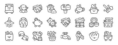 Rapor için 24 ana hatlı web evi ve yatak, birlikte yaşam, ev, çöp kutusu, posta kutusu, kahvaltı, tencere vektör simgeleri, sunum, diyagram, web tasarımı, mobil uygulama gibi yaşayan simgeler