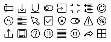 Rapor, sunum, diyagram, web tasarımı, mobil uygulama gibi 24 ana hatlı web simgesi seti, yeniden adlandırma, indirme, altını çizme, kapatma, giriş, boyut, boşluk vektör simgesi