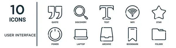 Conjunto Iconos Esquema Interfaz Usuario Como Cita Línea Delgada Texto — Archivo Imágenes Vectoriales