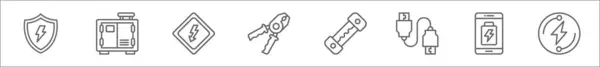 Набор Значков Линий Электропередач Линейные Векторные Значки Такие Безопасность Микроволновая — стоковый вектор
