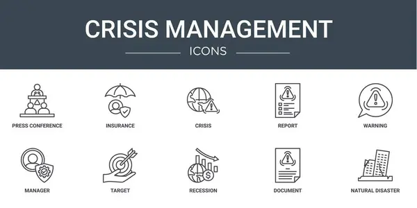 Conjunto Ícones Gerenciamento Crises Web Como Conferência Imprensa Seguros Crise — Vetor de Stock