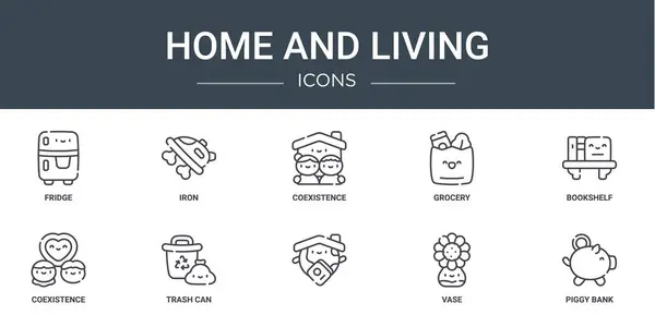 Sada Osnovy Webových Domů Živé Ikony Jako Lednice Železo Koexistence — Stockový vektor
