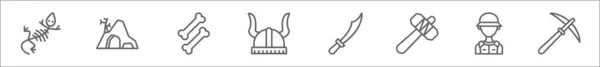 Körvonalazott Régészeti Vonal Ikonok Lineáris Vektor Ikonok Mint Kövület Barlang — Stock Vector