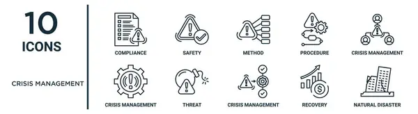 Crisis Management Outline Icon Set Thin Line Compliance Method Crisis — Stock Vector