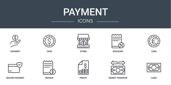 набор из 10 набросков иконки веб-оплаты, такие как оплата, монета, магазин, скидка, монета, безопасная оплата, векторные иконки счета для отчета, презентации, диаграмма, веб-дизайн, мобильное приложение