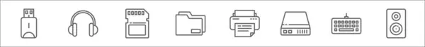 컴퓨터 아이콘의 플래시 디스크 헤드폰 메모리 프린터 디스크 키보드 스피커와 — 스톡 벡터