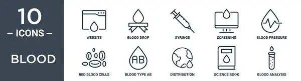 Набір Піктограм Контуру Крові Включає Тонку Лінію Веб Сайту Падіння — стоковий вектор