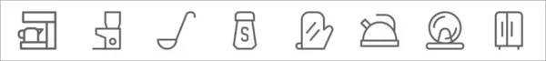 Контурний Набір Іконок Кухонної Лінії Лінійні Векторні Іконки Такі Кавоварка — стоковий вектор