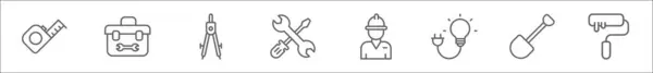 Контурний Набір Піктограм Будівельної Лінії Лінійні Векторні Іконки Такі Вимірювальна — стоковий вектор