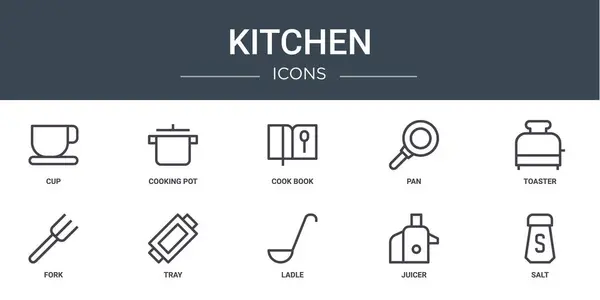 Σύνολο Περίγραμμα Εικονίδια Web Κουζίνα Όπως Κύπελλο Κατσαρόλα Μαγειρέματος Βιβλίο — Διανυσματικό Αρχείο