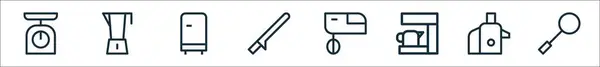 Контурний Набір Іконок Кухонної Лінії Лінійні Векторні Іконки Такі Ваги — стоковий вектор
