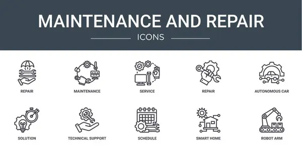 Set Outline Web Maintenance Repair Icons Repair Maintenance Service Repair — Stock Vector