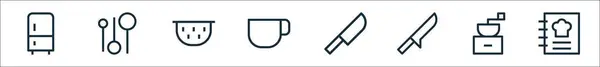Контурний Набір Іконок Кухонної Лінії Лінійні Векторні Іконки Такі Холодильник — стоковий вектор