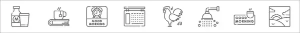 Контурний Набір Хороших Піктограм Ранкової Лінії Лінійні Векторні Іконки Такі — стоковий вектор