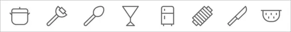 Контурний Набір Іконок Кухонної Лінії Лінійні Векторні Іконки Такі Каструля — стоковий вектор