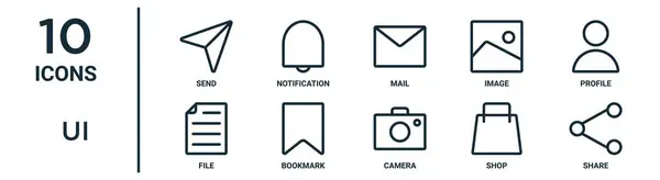Outline Icon Set Thin Line Send Mail Profile Bookmark Shop — Archivo Imágenes Vectoriales