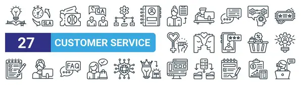 Set Icone Del Servizio Clienti Web Contorno Come Knowledge Base — Vettoriale Stock
