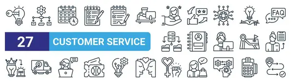 Set Outline Web Customer Service Icons Key Performance Indicator Workflow — Stock Vector