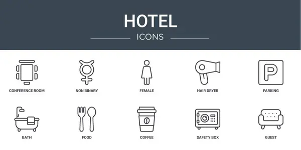 Conjunto Iconos Del Hotel Web Esquema Tales Como Sala Conferencias — Archivo Imágenes Vectoriales
