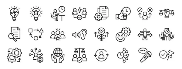 Çözüm, yenilik, bekleme, çatışma çözünürlüğü, yönetim, dakiklik, rapor için karar vektör simgeleri, sunum, diyagram, web tasarımı, mobil