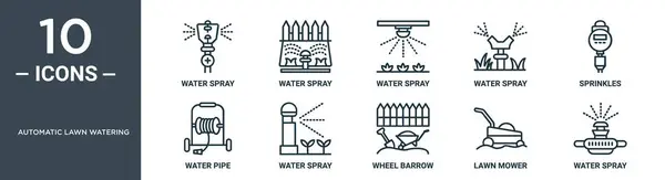 Automatic Lawn Watering Outline Icon Set Includes Thin Line Water — Stock Vector